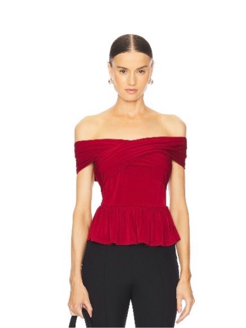 Yumi Kim Off-Shoulder Red Maroon Peplum Top Women's Elegant Evening Blouse